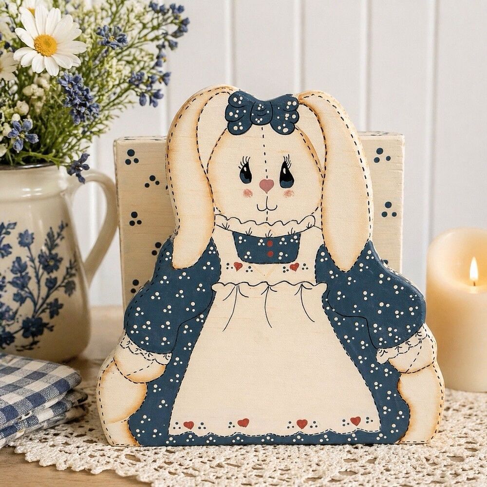 Vintage Bunny Napkin Letter Holder Wood Cottagecore Country Grandma Kitchen 90s